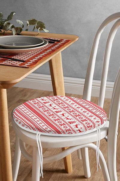 Realhomes Plaid Woven Patterned Christmas Themed Round Zippered Chair Cushion