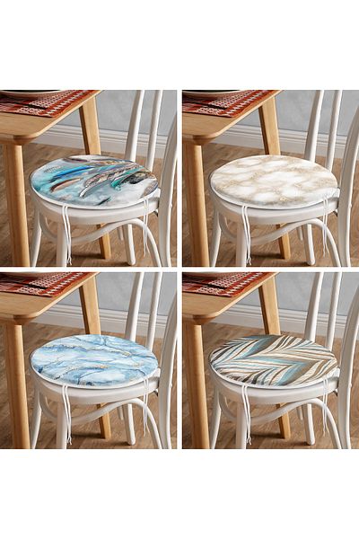 Realhomes Set of 4 Digital Printed Decorative Round Zippered Chair Cushions