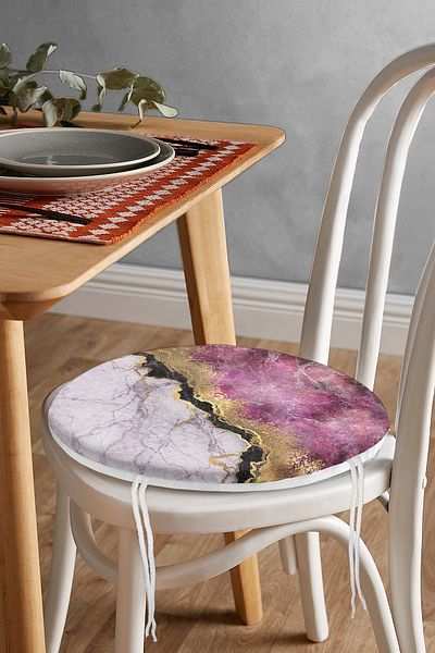 Realhomes Plum White Gold Patterned Modern Round Zippered Chair Cushion