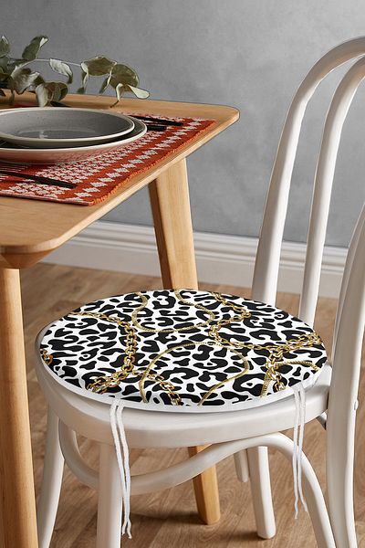 Realhomes Leopard Patterned Gold Detailed Special Design Modern Round Zippered Chair Cushion