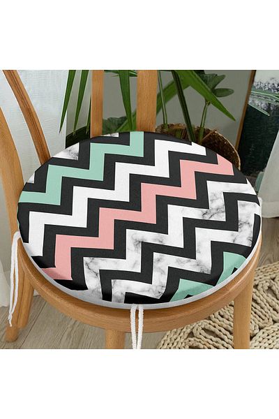 Realhomes Pink Blue Geometric Marble Floor Digital Printed Round Zippered Chair Cushion