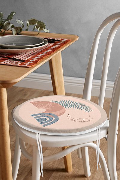 Realhomes Geometric Patterned Digital Printed Modern Round Zippered Chair Cushion on Pastel Floor