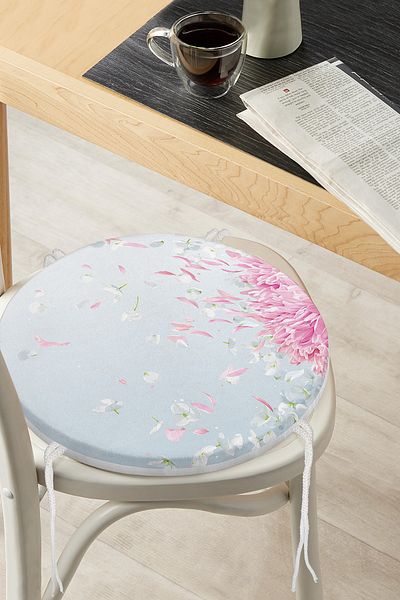 Realhomes Colorful Hydrangea Flower Digital Printed Modern Round Zippered Chair Cushion with Pastel Floor