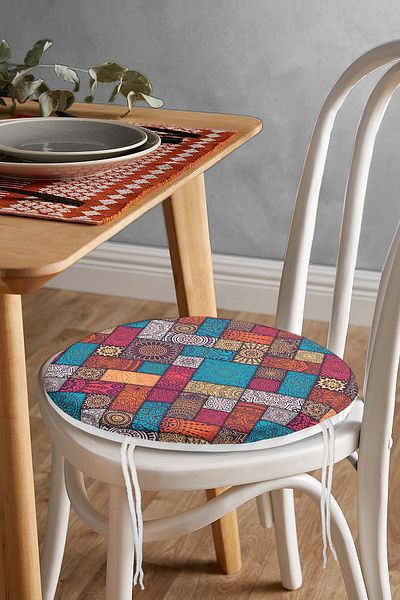 Realhomes Geometric Ethnic Patterned Special Design Modern Round Zippered Chair Cushion