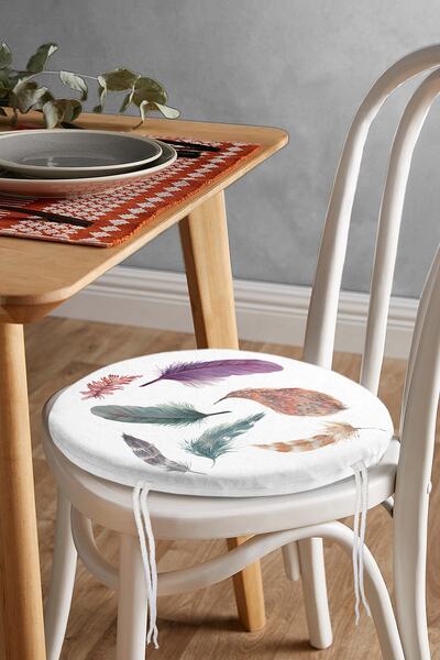 Realhomes Кругла подушка для стільця з цифровим принтом у вигляді пір'я птахі...