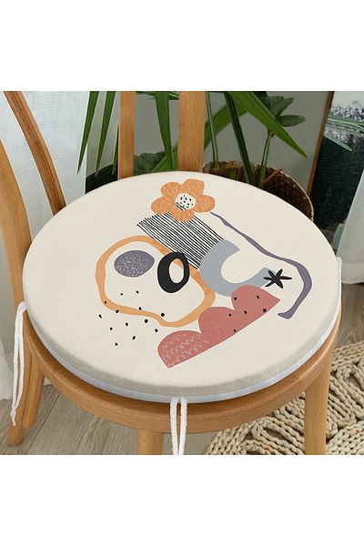 Realhomes Digital Printed Modern Round Zippered Chair Cushion with Artistic Motif and Flower Detail