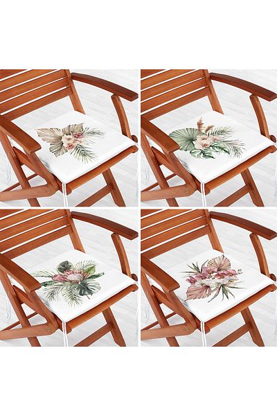 Realhomes 4-Piece Exotic Leaf Design Digital Printed Modern Zippered Chair Cushion Set