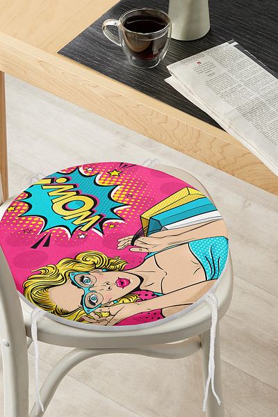 Realhomes Pink Pop Art Wow Designed Round Zippered Chair Cushion