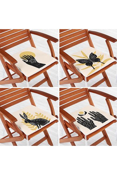 Realhomes 4-Piece Butterfly & Mehndi Special Designed Digital Printed Modern Zippered Chair Cushion Set
