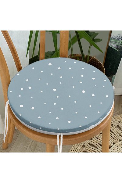 Realhomes White Polka Dot Digital Printed Modern Round Zippered Chair Cushion with Colorful Background