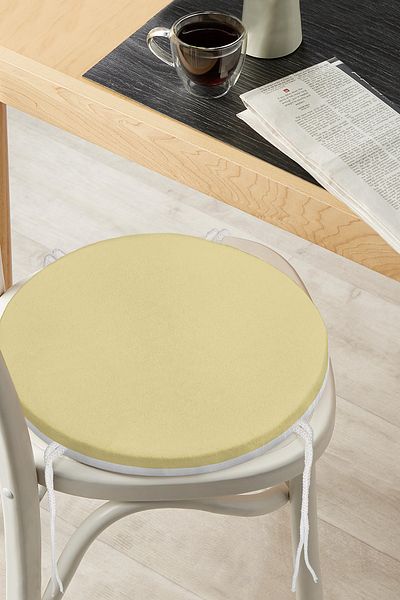 Realhomes Mustard Colored Digital Printed Round Zippered Chair Cushion