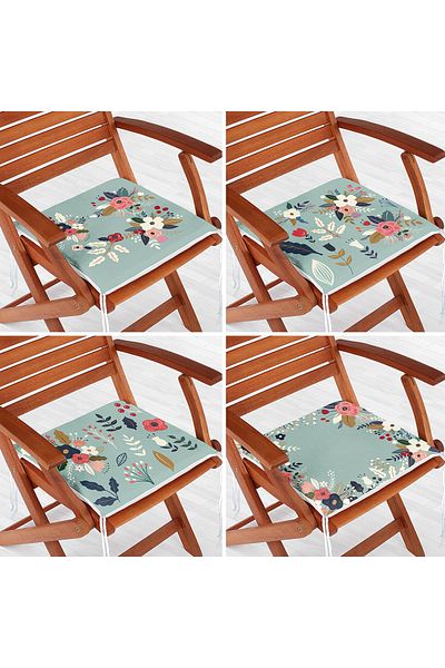 Realhomes 4-Piece Colorful Floral Patterned Modern Zippered Chair Cushion Set on the Floor