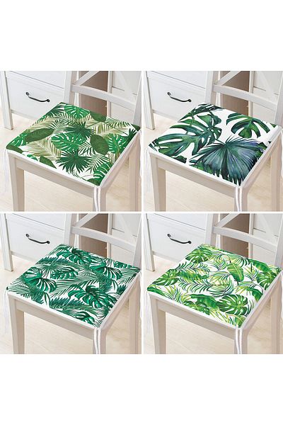 Realhomes Set of 4 Green Tropical Leaves Digital Printed Zippered Chair Cushions