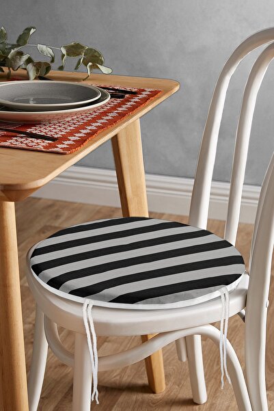 Realhomes Siyah Gri Düz Çizgiler Özel Tasarımlı Yuvarlak Fermuarlı Sandalye M...