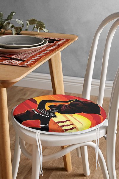 Realhomes Ethnic Black Women's Themed Digital Printed Round Zippered Chair Cushion
