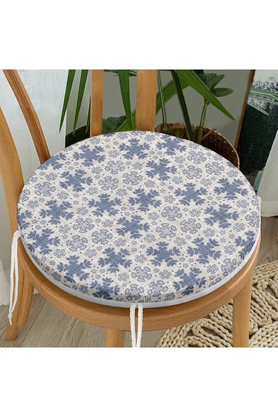 Realhomes Round Zippered Chair Cushion with Crystal Grains on Gray Denim Floor