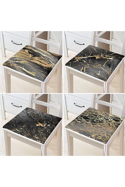 Realhomes 4-Piece Gold Detailed Marble Patterned Modern Zippered Chair Cushion Set on Colorful Floor