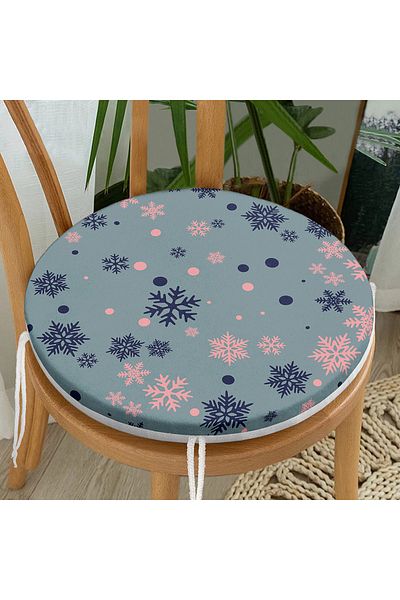 Realhomes Digital Printed Modern Round Zippered Chair Cushion with Snowflake Pattern on Colorful Floor