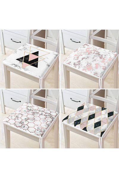 Realhomes Set of 4 Zippered Chair Cushions with Marble Floor and Geometric Pattern Motif