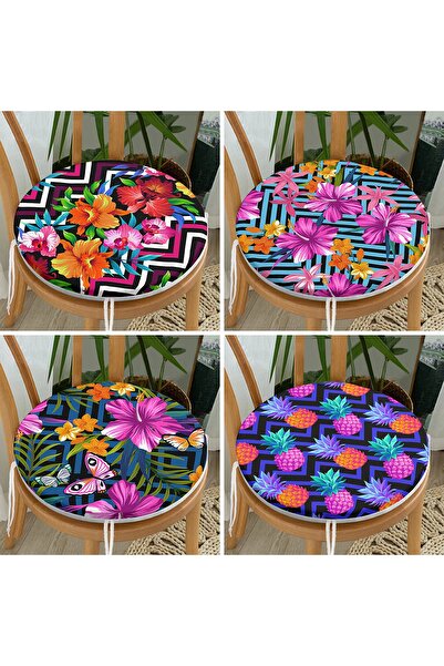 Realhomes Набір з 4 кольорових круглих стільцевих подушок з геометричним малю...
