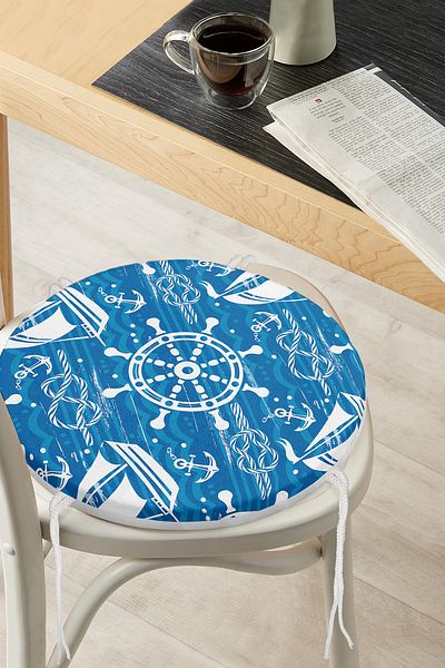 Realhomes Blue and White Background Starfish Patterned Digital Printed Modern Round Zippered Chair Cushion