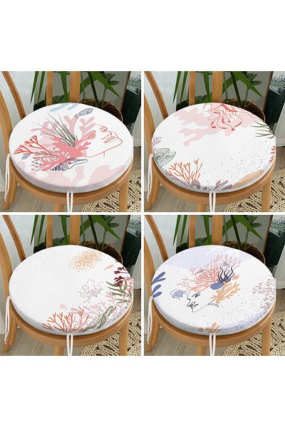 Realhomes 4-Piece Modern Round Zippered Chair Cushion Set with Onedraw Drawing on White Background