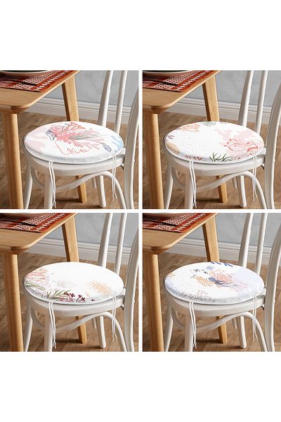 Realhomes 4-Piece Modern Round Zippered Chair Cushion Set with Onedraw Drawing on White Background