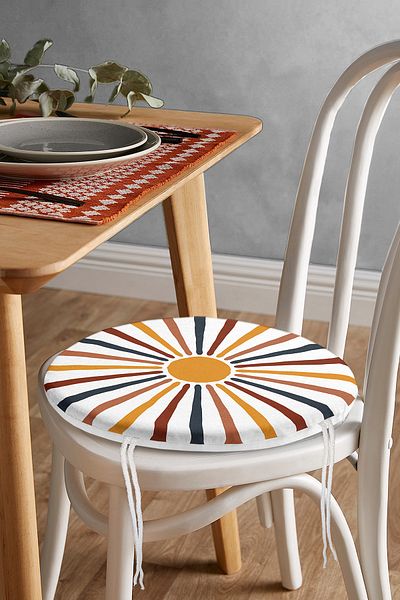 Realhomes Sun And Colorful Rays Special Design Digital Printed Modern Round Zippered Chair Cushion