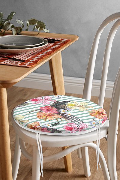 Realhomes Stripe Themed Geranium Digital Printed Round Zippered Chair Cushion