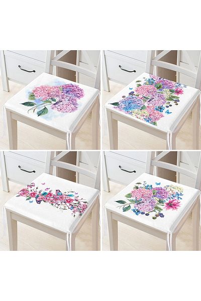 Realhomes 4-Piece Modern Zippered Chair Cushion Set with Hydrangea Flower Motif