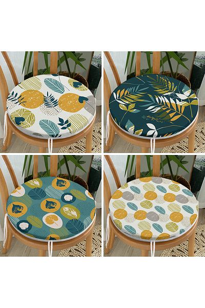 Realhomes 4-Piece Colorful Leaf Patterned Modern Round Zippered Chair Cushion Set on the Floor