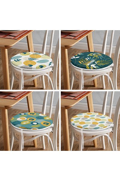 Realhomes 4-Piece Colorful Leaf Patterned Modern Round Zippered Chair Cushion Set on the Floor
