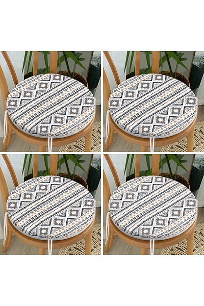 Realhomes Set of 4 Special Design Scandinavian Drawing Digital Printed Modern Round Zippered Chair Cushions