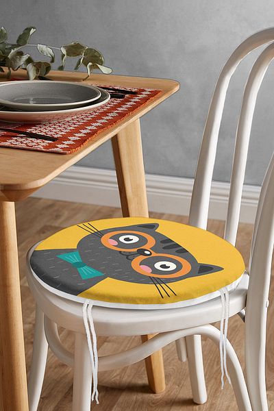 Realhomes Colorful Cat Digital Printed Modern Round Zippered Chair Cushion