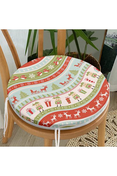 Realhomes Colorful Christmas Motifs Round Zippered Chair Cushion