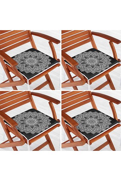 Realhomes 4-Piece Mandala Pattern Designed Digital Printed Zippered Chair Cushion Set