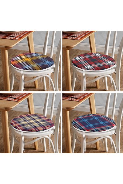 Realhomes Set of 4 Plaid Special Design Round Zippered Chair Cushions