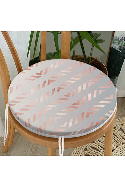Realhomes Digital Printed Round Zippered Chair Cushion with Geometric Patterns on Gray Background