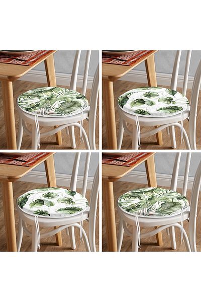 Realhomes 4-Piece Green Exotic Leaf Design Digital Printed Modern Round Zippered Chair Cushion Set