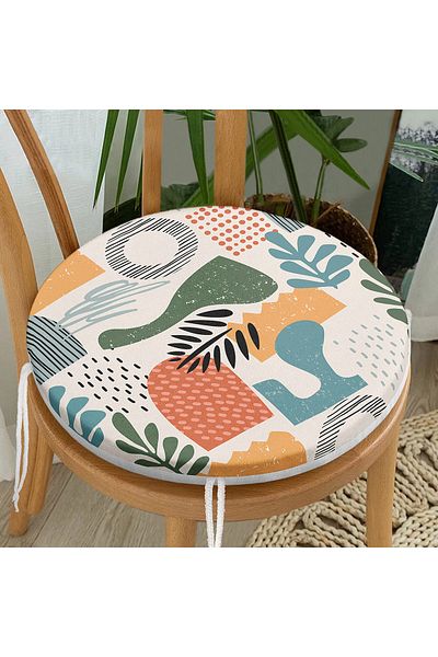 Realhomes Digital Printed Modern Round Zippered Chair Cushion with Artistic Motifs on Ecru Floor