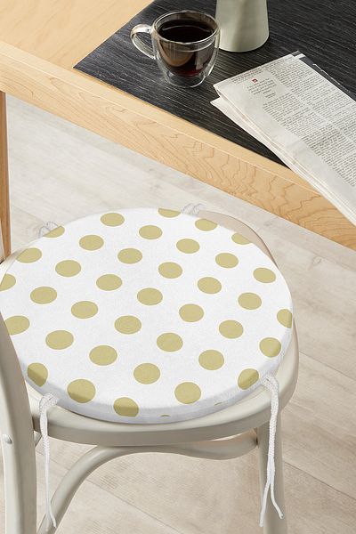Realhomes Mustard Colored Polka Dot Digital Printed Modern Round Zippered Chair Cushion