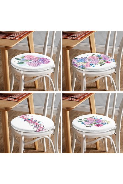 Realhomes 4-Piece Modern Round Zippered Chair Cushion Set with Hydrangea Flower Motif