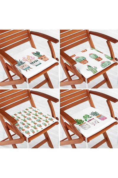 Realhomes 4-Piece Minimal Cactus Design Digital Printed Zippered Chair Cushion Set
