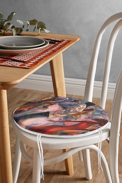 Realhomes Modern Round Zippered Chair Cushion with Oil Paint Drawing Women's Motif
