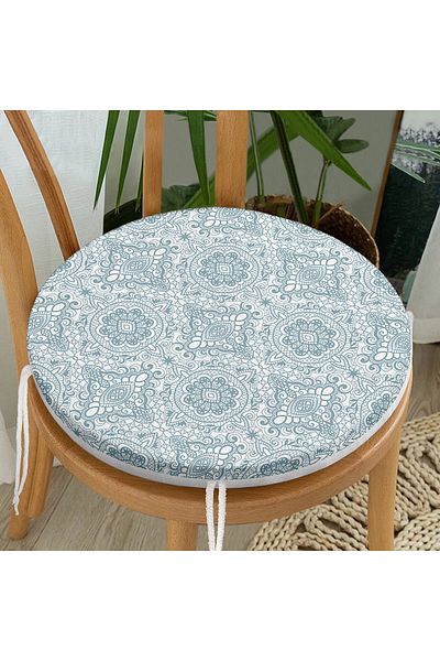 Realhomes Digital Printed Round Zippered Chair Cushion with Damask Figure