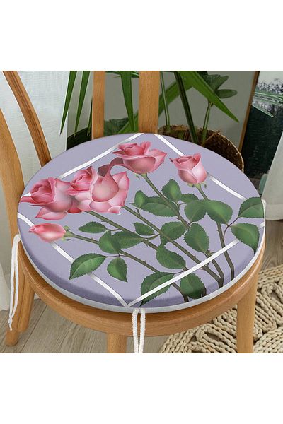 Realhomes Special Design Rose Design Digital Printed Modern Round Zippered Chair Cushion