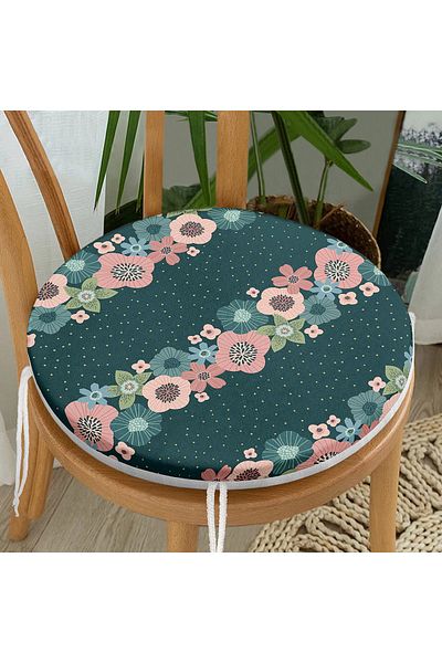 Realhomes Colorful Floral Patterned Digital Printed Modern Round Zippered Chair Cushion on the Floor