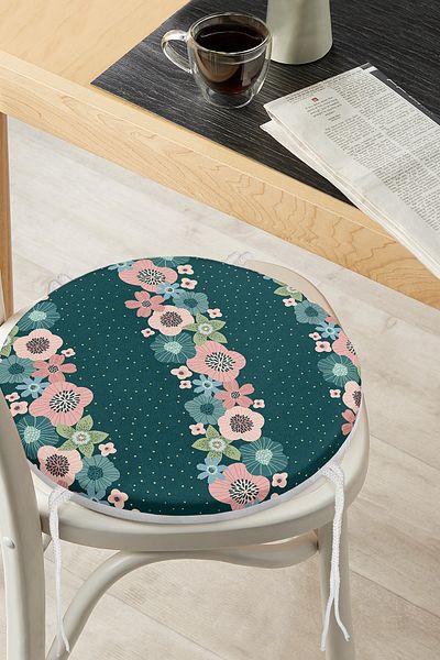 Realhomes Colorful Floral Patterned Digital Printed Modern Round Zippered Chair Cushion on the Floor