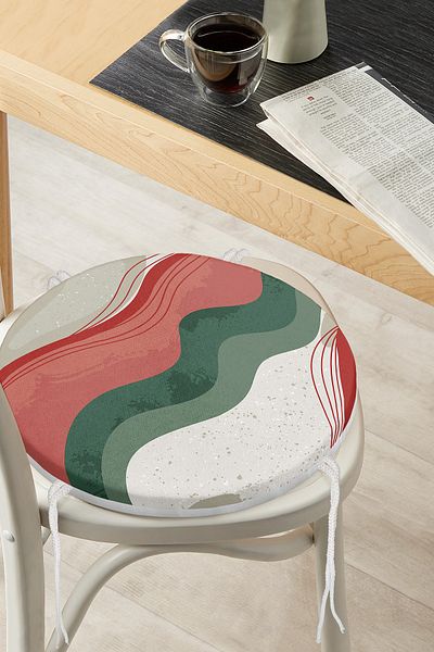 Realhomes Digital Printed Modern Round Zippered Chair Cushion with Geometric Patterns on Colorful Floor