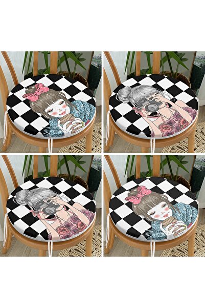 Realhomes Set de 4 perne rotunde pentru scaune cu fermoar cu design pop-art p...